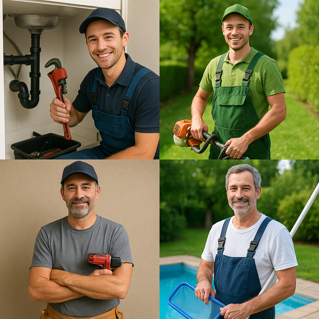 A collage of service professionals.